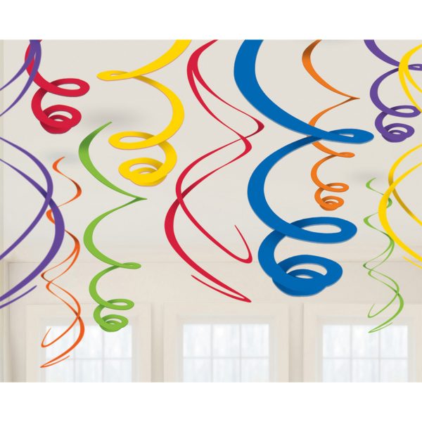 12 Deko-Spiralen Regenbogen Folie 55,8 cm