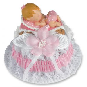Poly-Tauf-Aufsatz, Baby im Korb, rosa