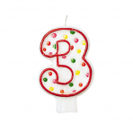 Zahlenkerze 3 Polka Dots - 7,6 cm