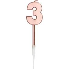 Kerze "3" rosegold