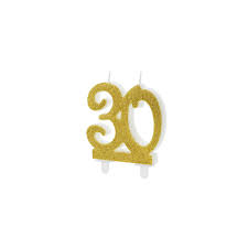 Zahlenkerze 30 gold glitzer - 8 cm