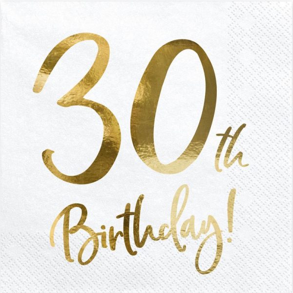 20xServietten 30th Birthday weiß gold 33x33cm 3lagig