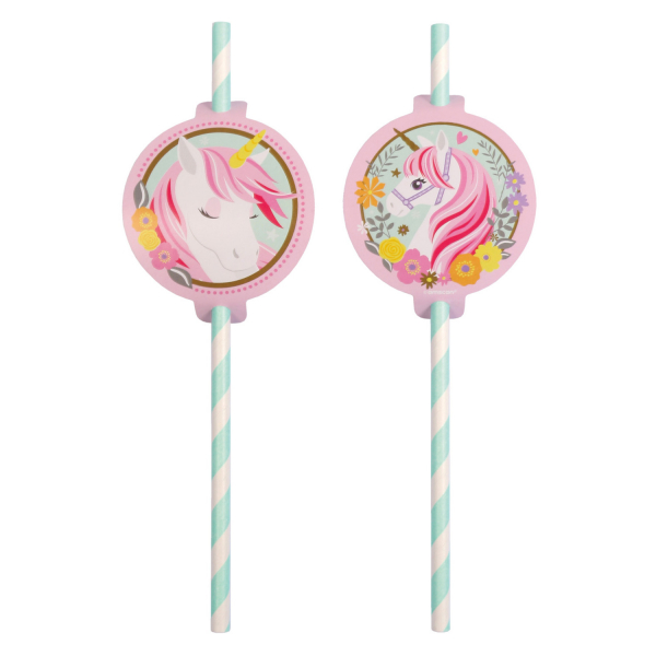 8 Trinkhalme Magical Unicorn Papier 19,7 cm