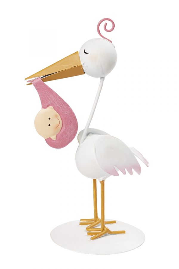 Storch, ca. 18cm,rosa , metall