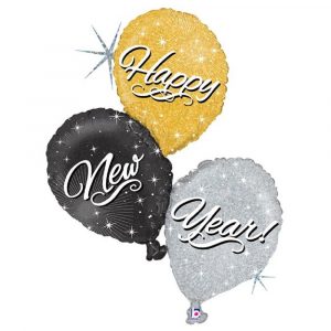 Folienballon Happy New Year Trio, 102cm
