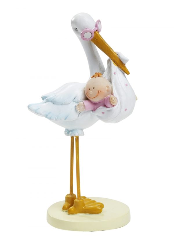 Storch mit Baby Girl Rosa 11cm
