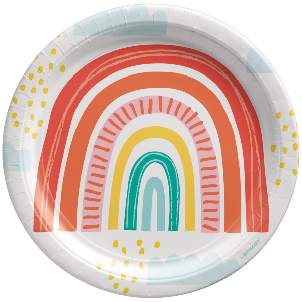 4022239-9911788-2-3-600 8 Teller Retro Rainbow rund Papier 22,8 cm