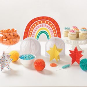 Tischdeko-Set Retro Rainbow Papier 7-teilig 33 cm / 12,7 cm / 12,7 cm