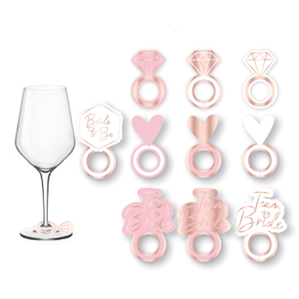 8 Proseccoglas-Marker Hen Party rose-gold - pink Papier