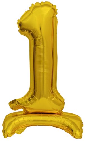 Mini Zahl 1 mit Standfuß Gold Folienballon