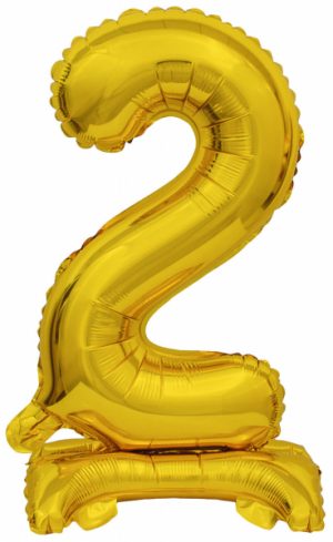 Mini Zahl 2 mit Standfuß Gold Folienballon