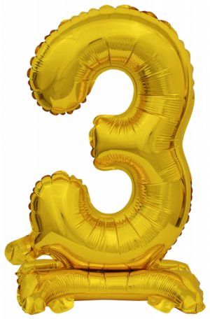 Mini Zahl 3 mit Standfuß Gold Folienballon