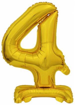 Mini Zahl 4 mit Standfuß Gold Folienballon