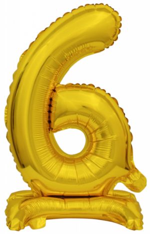 Mini Zahl 6 mit Standfuß Gold Folienballon