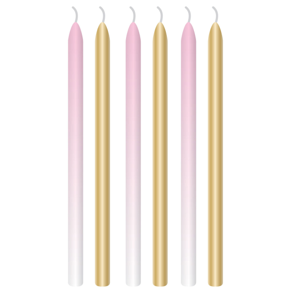 6 Kerzen  Pink Ombre Wachs / Plastik Höhe 12 cm