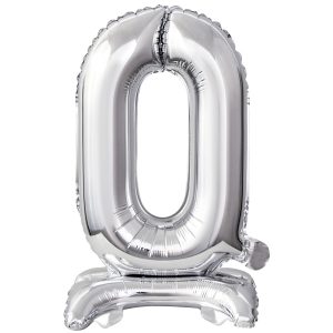 Mini Zahl 0 mit Standfuß Silber Folienballon