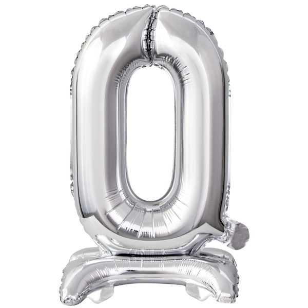 Mini Zahl 0 mit Standfuß Silber Folienballon