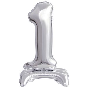 Mini Zahl 1 mit Standfuß Silber Folienballon