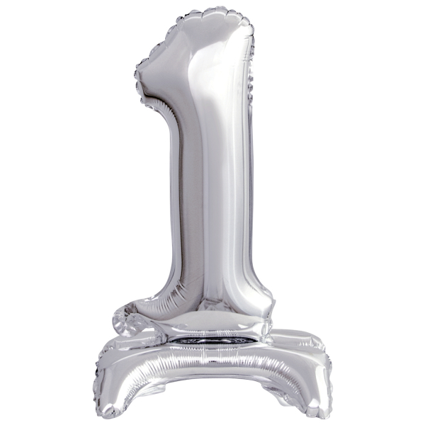 Mini Zahl 1 mit Standfuß Silber Folienballon