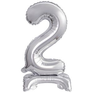 Mini Zahl 2 mit Standfuß Silber Folienballon