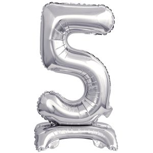 Mini Zahl 5 mit Standfuß Silber Folienballon