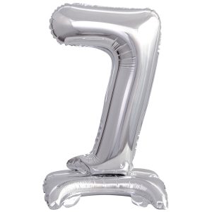 Mini Zahl 7 mit Standfuß Silber Folienballon