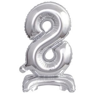 Mini Zahl 8 mit Standfuß Silber Folienballon