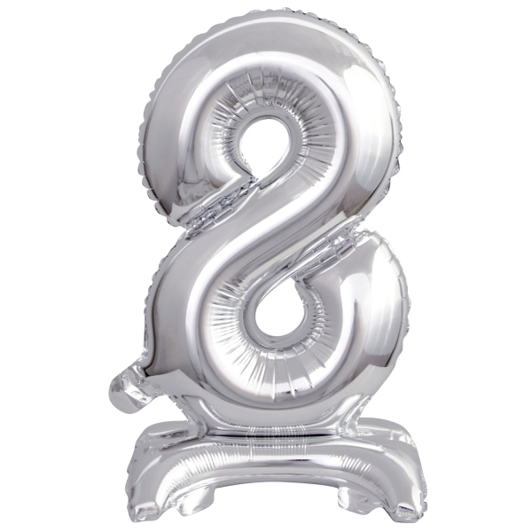 Mini Zahl 8 mit Standfuß Silber Folienballon