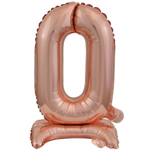 Mini Zahl 0 mit Standfuß Roségold Folienballon