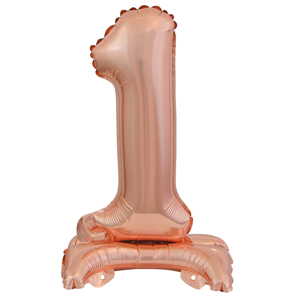 Mini Zahl 1 mit Standfuß Roségold Folienballon