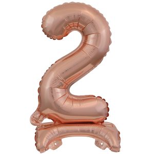 Mini Zahl 2 mit Standfuß Roségold Folienballon