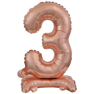 Mini Zahl 3 mit Standfuß Roségold Folienballon