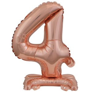 Mini Zahl 4 mit Standfuß Roségold Folienballon