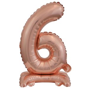 Mini Zahl 6 mit Standfuß Roségold Folienballon