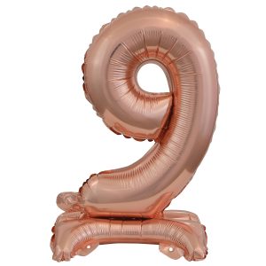 Mini Zahl 9 mit Standfuß Roségold Folienballon