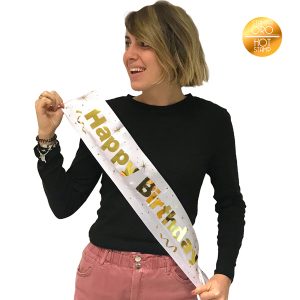 Schärpe "Happy Birthday" weiß/gold