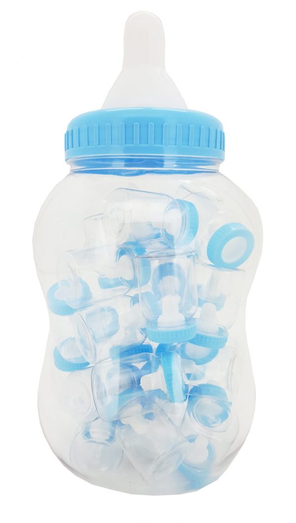 Babyflaschen in Babyspardose in Hellblau