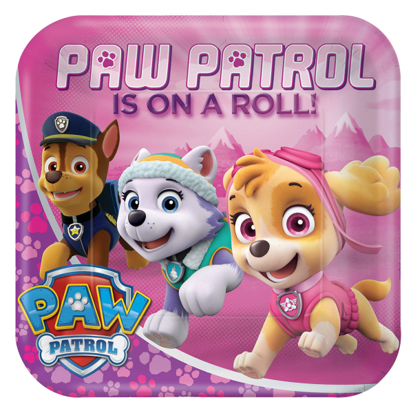 8 Teller Pink Paw Patrol quadratisch Papier