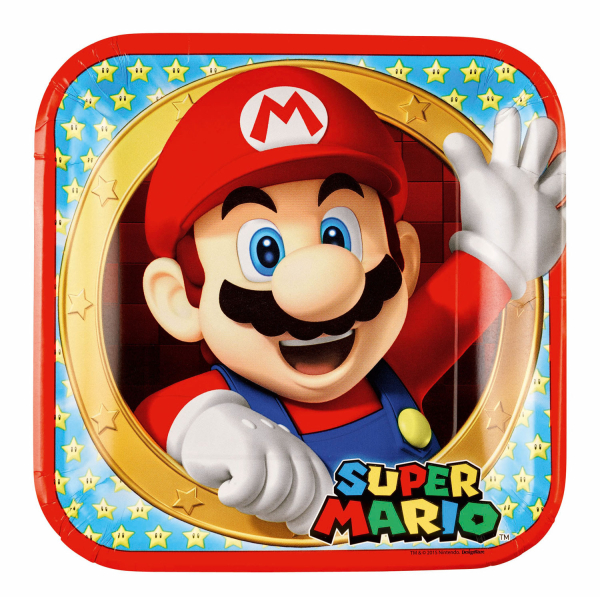 8 Teller Super Mario quadratisch Papier 23 x 23 cm