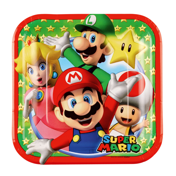 8 Teller Super Mario Papier 18 x 18 cm