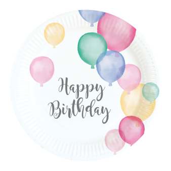 8 Teller Happy Birthday Pastel rund Papier 18 cm
