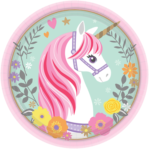 8 Teller Magical Unicorn rund Papier 18 cm