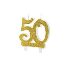 Zahlenkerze 50 gold glitzer - 8 cm