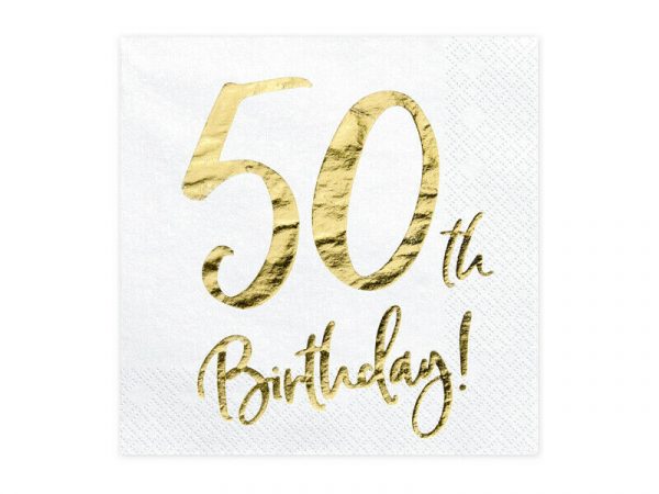 20xServietten 50th Birthday weiß gold 33x33cm 3lagig