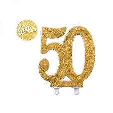 Candelina Kerze "50" gold Glitzer 14cm