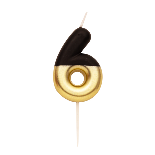 Geburtstagskerze 6 gold/schwarz