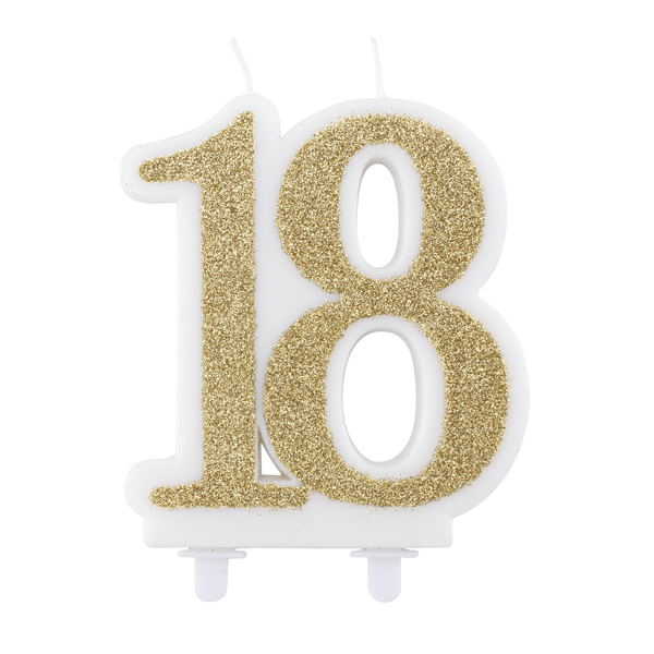 Candelina Kerze "18" gold Glitzer 12cm