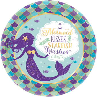 8 Teller Mermaid Wishes rund Papier 23 cm