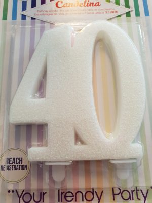 Candelina Kerze "40" weiss Glitzer 14cm