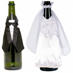 Flaschendekoration Braut und Bräutigam Textil 34,3 x 23,5 cm